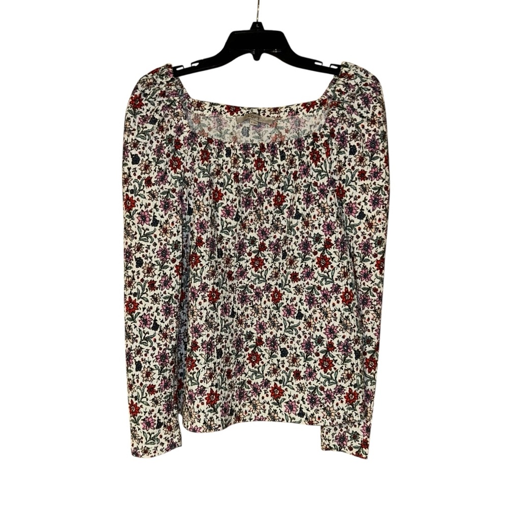 LOFT Womens Floral Long Sleeve Textured Knit Top Medium Boho Cottage‎ Fairy